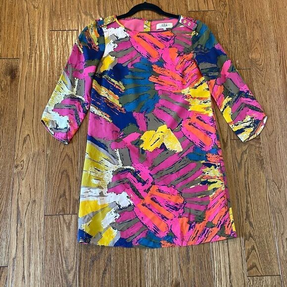 Tibi 100% silk abstract print shift dress size 0 - Picture 7 of 9